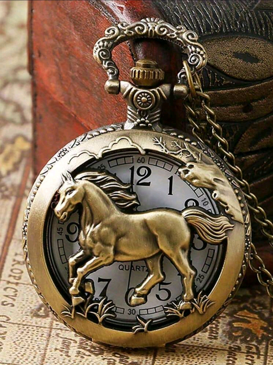 Horse Hunter Bronze Pocket Watch