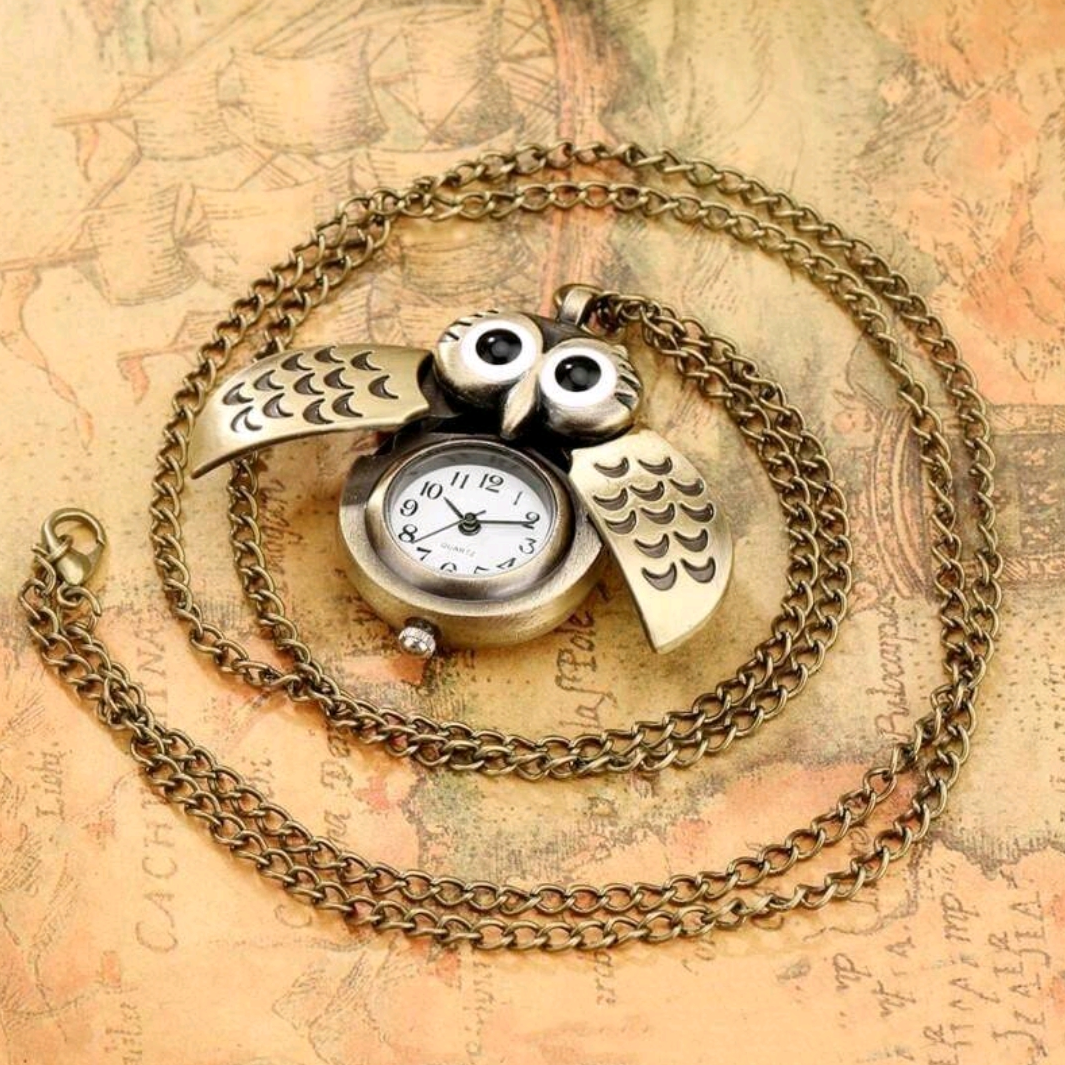 Owl Bronze Watch Necklace