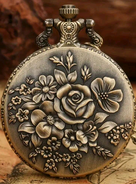 Rose Flower Bronze Pocket Watch