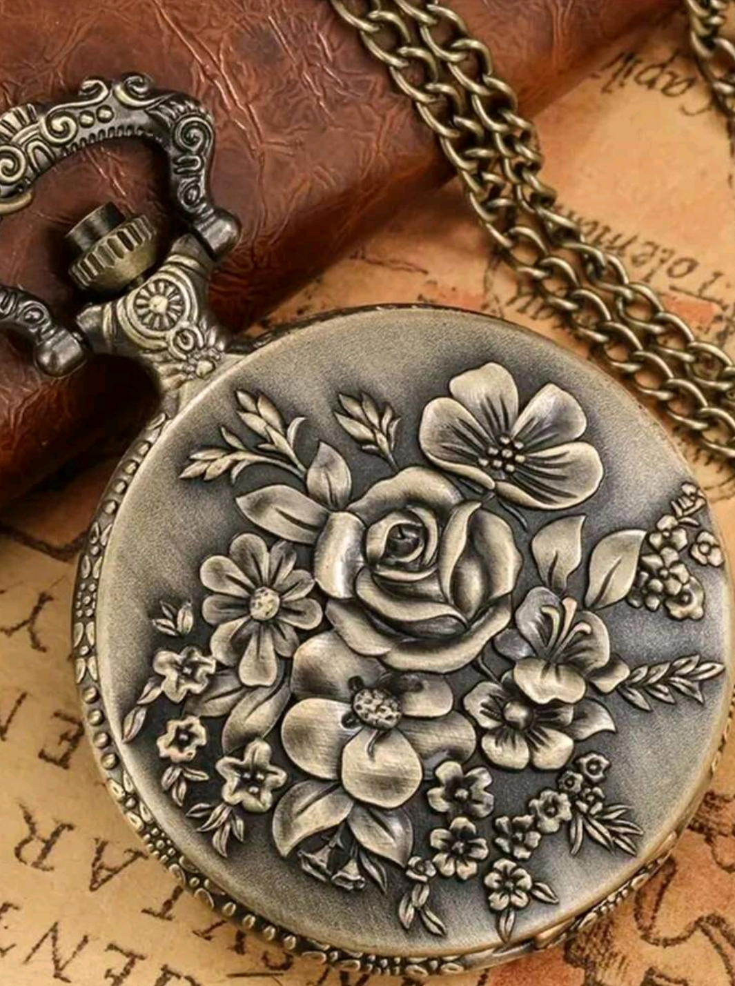 Rose Flower Bronze Pocket Watch