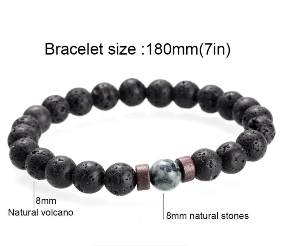 8MM Black Lava Stone Stretch Bracelet Healing Energy