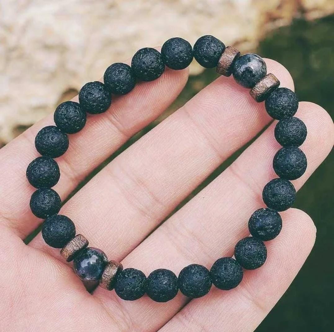 8MM Black Lava Stone Stretch Bracelet Healing Energy