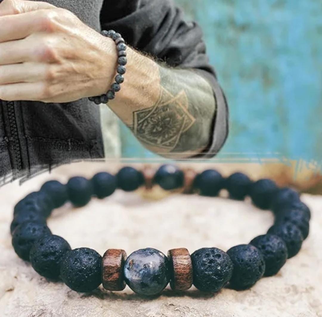 8MM Black Lava Stone Stretch Bracelet Healing Energy