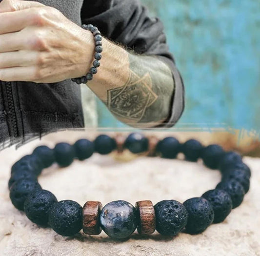 8MM Black Lava Stone Stretch Bracelet Healing Energy