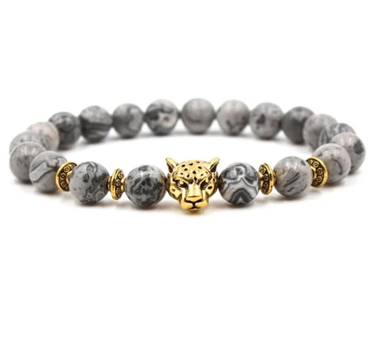 Gold Plated Men Natural Stone Elastic Bracelet