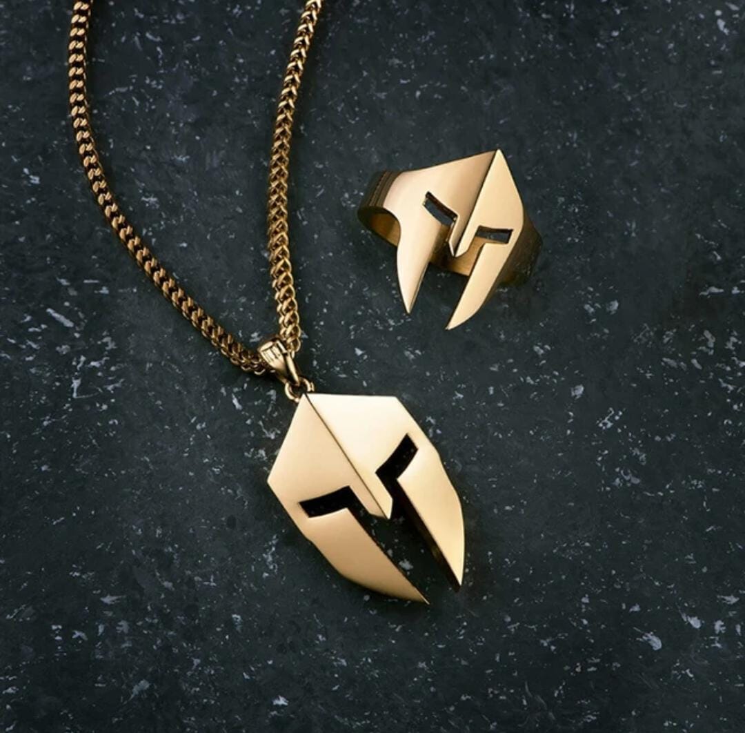 Handmade 18k Gold Plated Spartan Face Mask Necklace