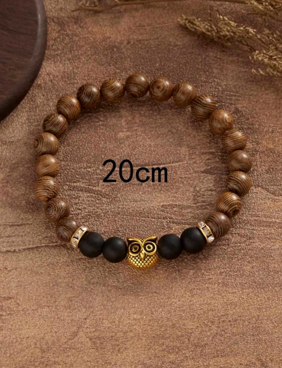 Wooden Bead Owl Design Vintage Style Elastic Adjustable Beaded Bracelet For women and men