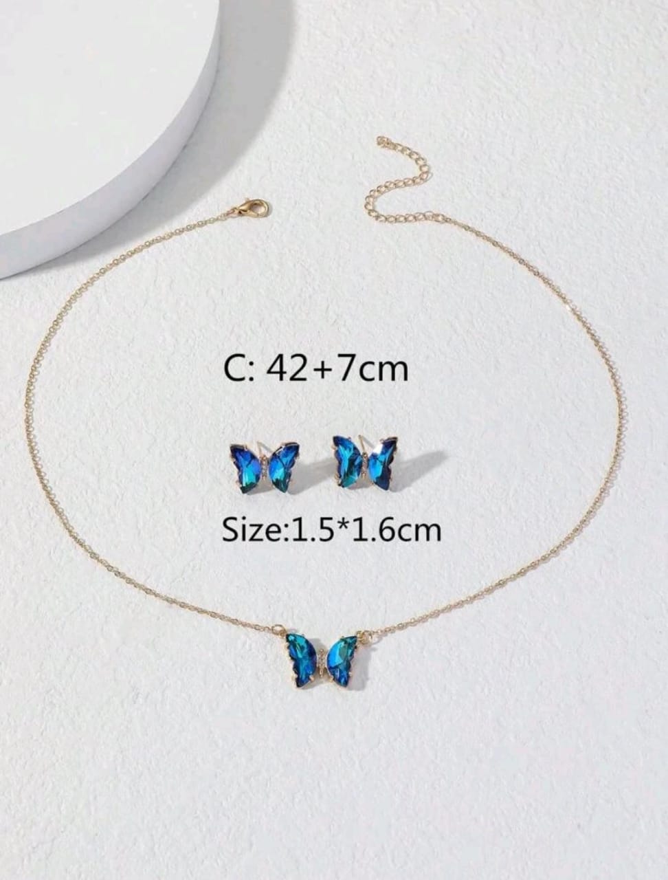 3pcs Gorgeous Copper Glass Butterfly Earrings And Necklace Set For Women