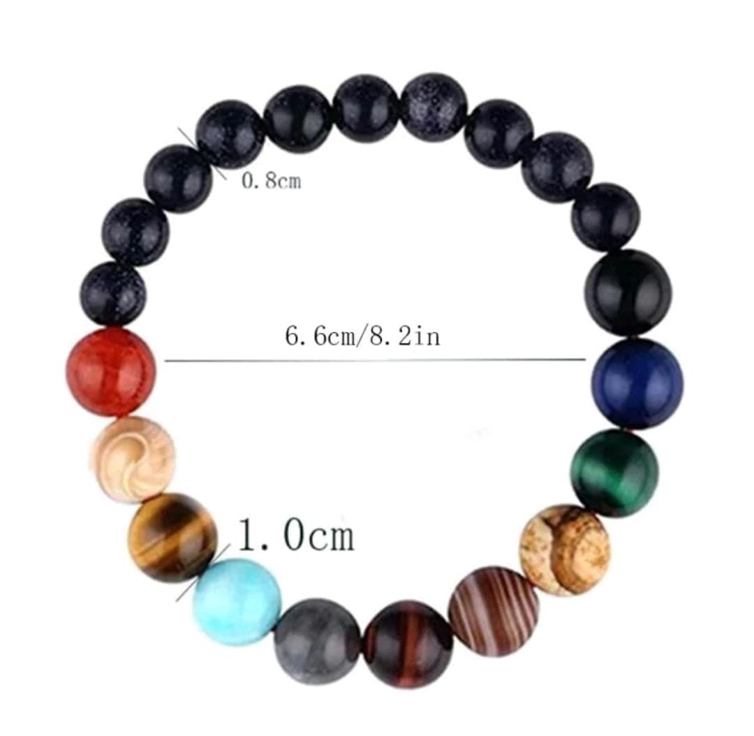 Beaded Elastic Bracelet With Eight Planets Natural Stone