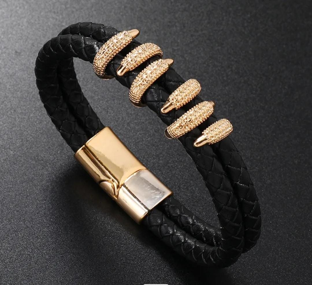 Gold Plated Unique Charm Leather Bracelet For Men And Women