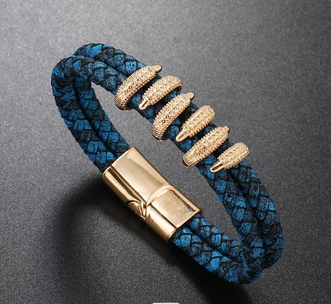 Gold Plated Unique Charm Leather Bracelet For Men And Women