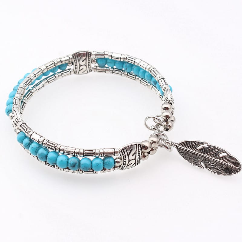 Gypsy Bohemian Style Tibetan Feather Charm Bracelet For women