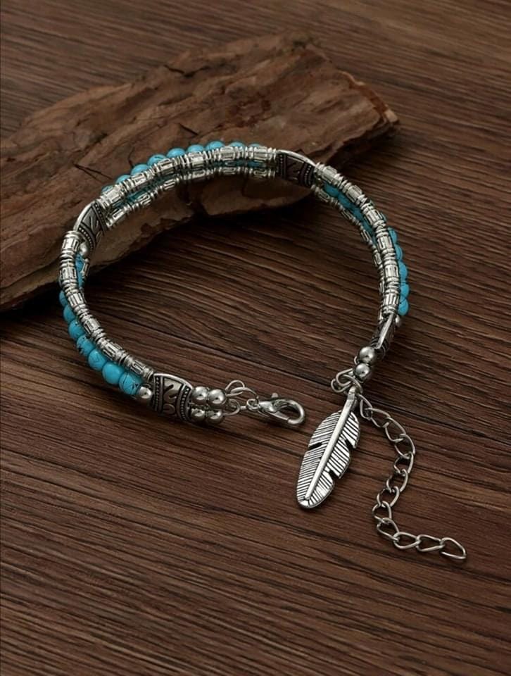 Gypsy Bohemian Style Tibetan Feather Charm Bracelet For women