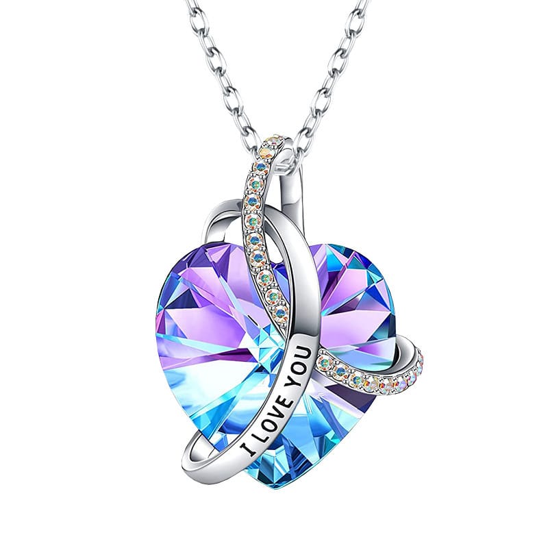 Romantic I Love You Heart Diamond Amethist Crystal Woman Necklace