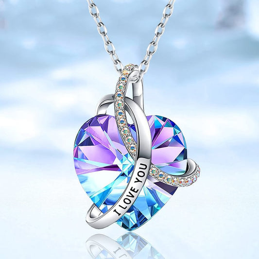 Romantic I Love You Heart Diamond Amethist Crystal Woman Necklace