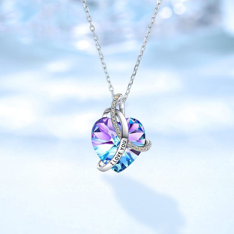 Romantic I Love You Heart Diamond Amethist Crystal Woman Necklace