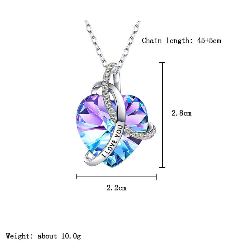 Romantic I Love You Heart Diamond Amethist Crystal Woman Necklace