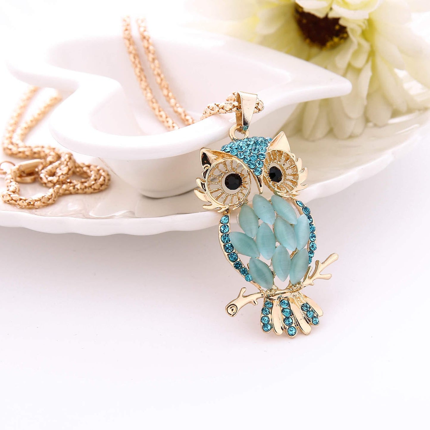 Owl Crystal Long Necklace For women