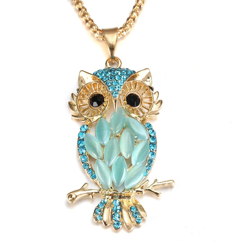 Owl Crystal Long Necklace For women