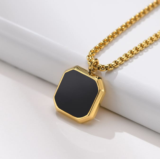 Geometric Black Square Necklace for men