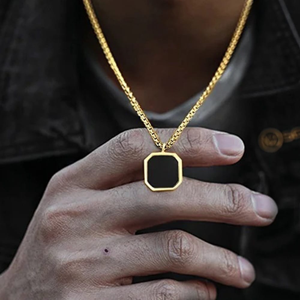 Geometric Black Square Necklace for men