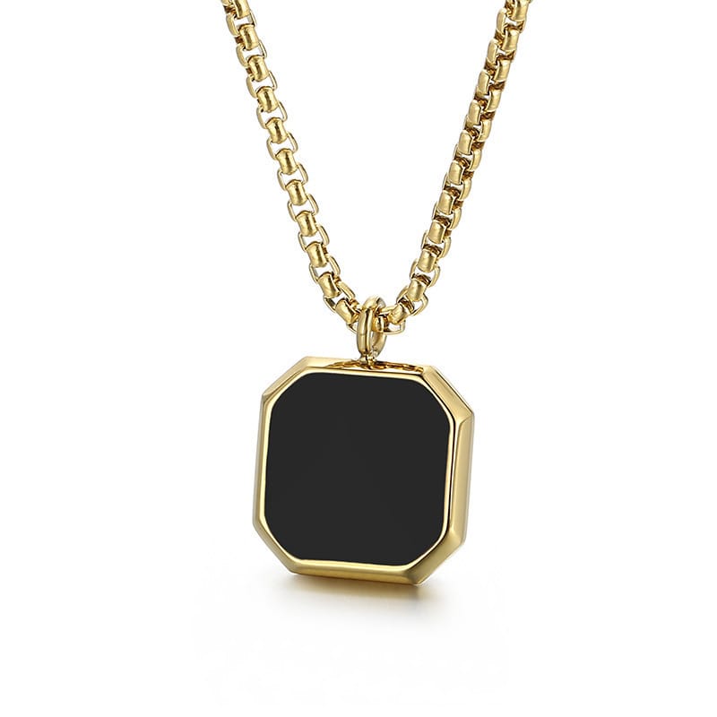 Geometric Black Square Necklace for men